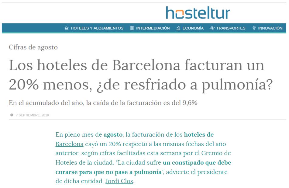Hosteltur: facturación de los Hoteles de Barcelona